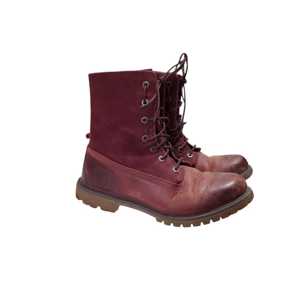 TIMBERLAND oxblood Leather Laceup Combat Moto Boots Women's Sz 9.5